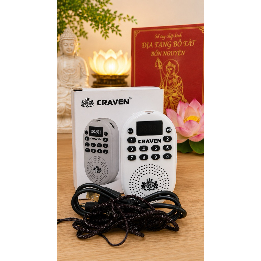 Máy Niệm Phật Mini CRAVEN – Có Sẵn Bài Kinh & Niệm Phật | Âm Thanh Hay | Dây Đeo Cổ Tiệ